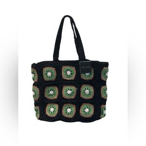 America & Beyond - Black and Green Crochet Tote Bag - NEW NWT